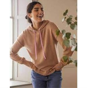 Boden Knitted Relaxed Hoodie Camel Melange Rainbow Stripe Soft Wool Women 8